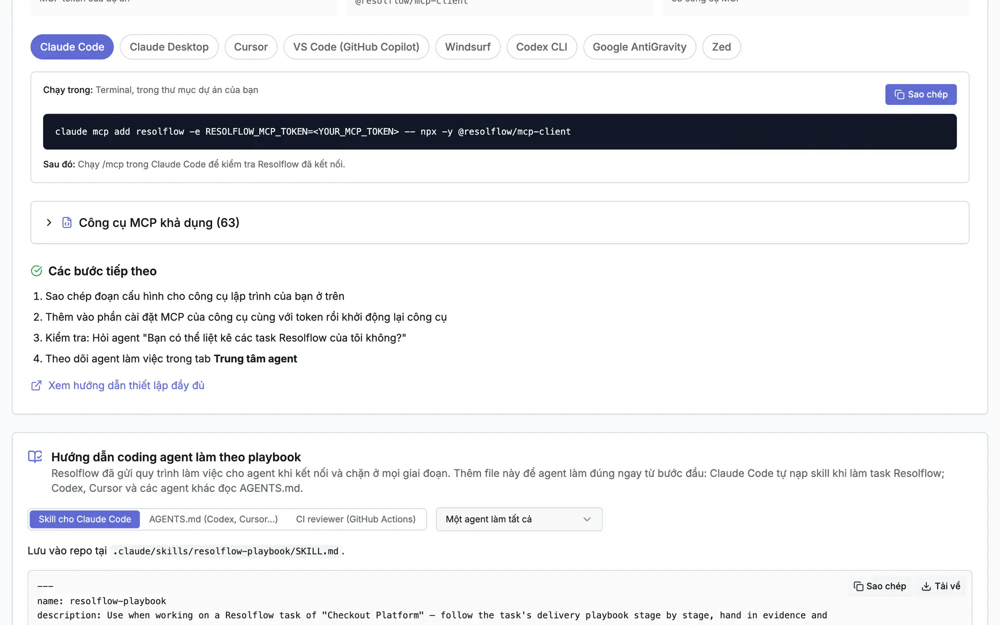 Đoạn cấu hình cho Claude Code, Cursor, VS Code và các công cụ lập trình khác